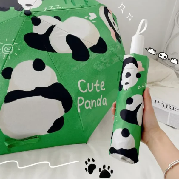 WPLSUB000257-0258-03 Green Panda-Themed Automatic Umbrella for Sun and Rain