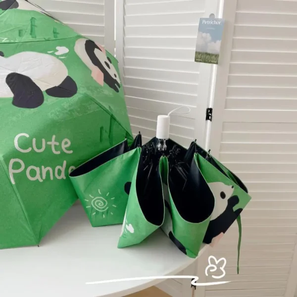 WPLSUB000257-0258-04 Green Panda-Themed Automatic Umbrella for Sun and Rain