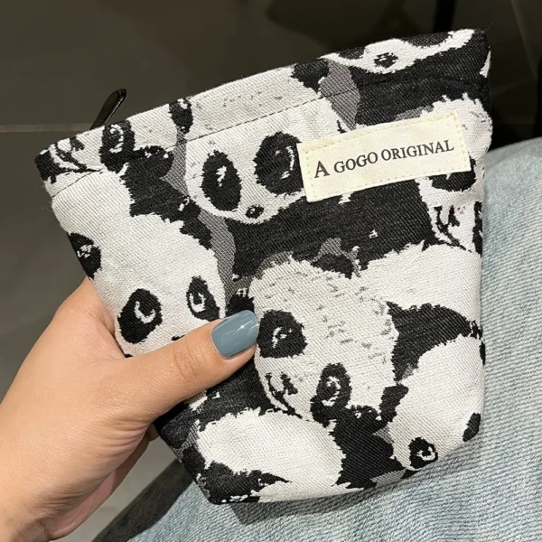 WPBGHB000208 Panda Art Style Makeup Bag Organizer Canvas Portable Handbag