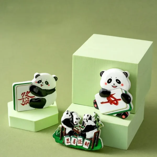 WPDCFM000006-0010-02 Cartoon Panda and Mahjong 3D Fridge Magnet