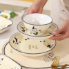 WPHHTW000175-0182-02 Cartoon Panda Tableware Set Ceramic Dinner Plates, Bowls