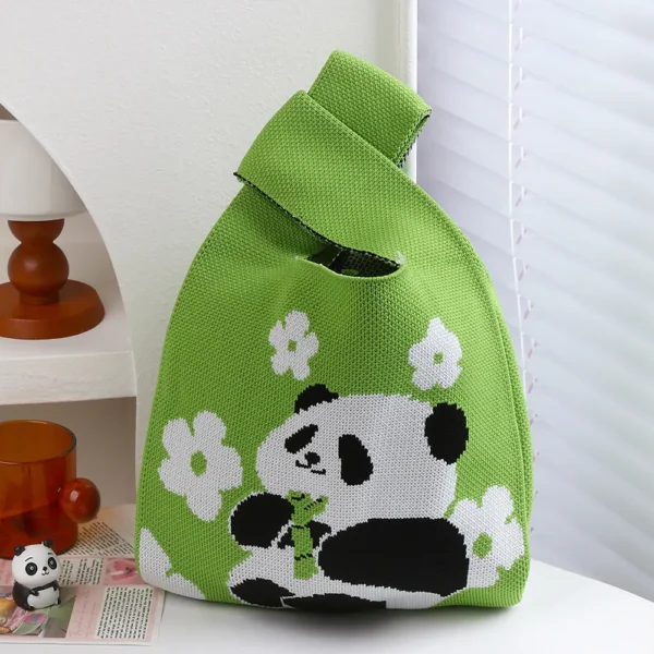 Casual Cute Panda Small Woven Tote Bag