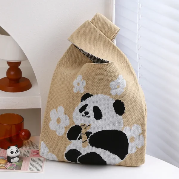Casual Cute Panda Small Woven Tote Bag