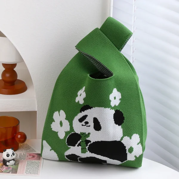 Panda Small Woven Tote Bag Green