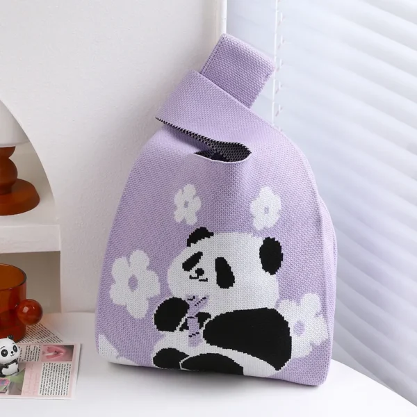 Panda Small Woven Tote Bag Purple