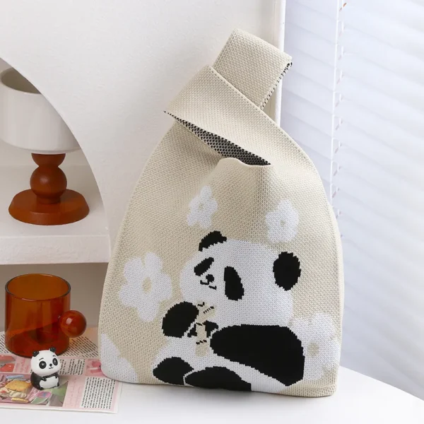 Casual Cute Panda Small Woven Tote Bag