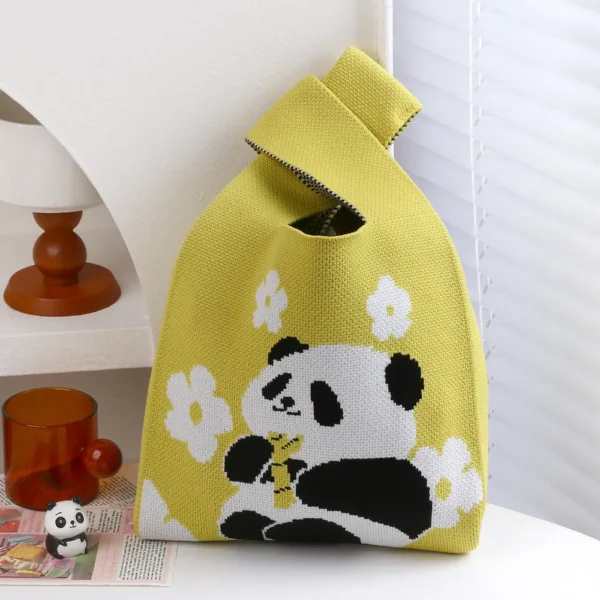 Panda Small Woven Tote Bag Yellow