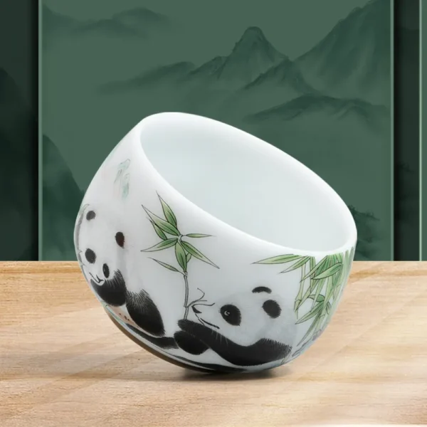 WPLSCPTC0006-03 Chinese Painting Style Panda Jade Porcelain Ceramic Tea Cup
