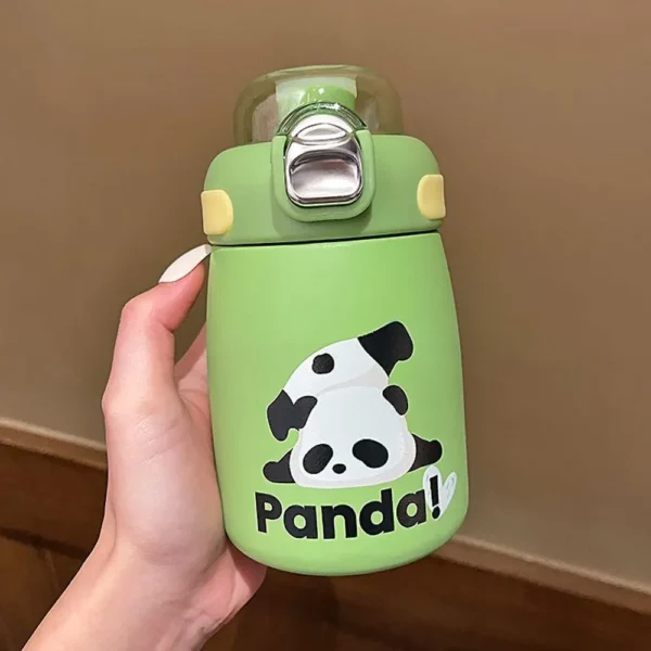 Small Green Cartoon Panda Portable Thermos