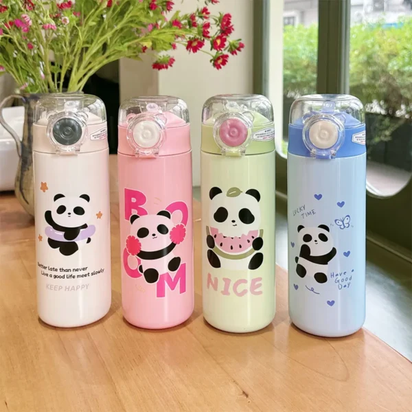 Colorful Cartoon Panda Straw Thermos
