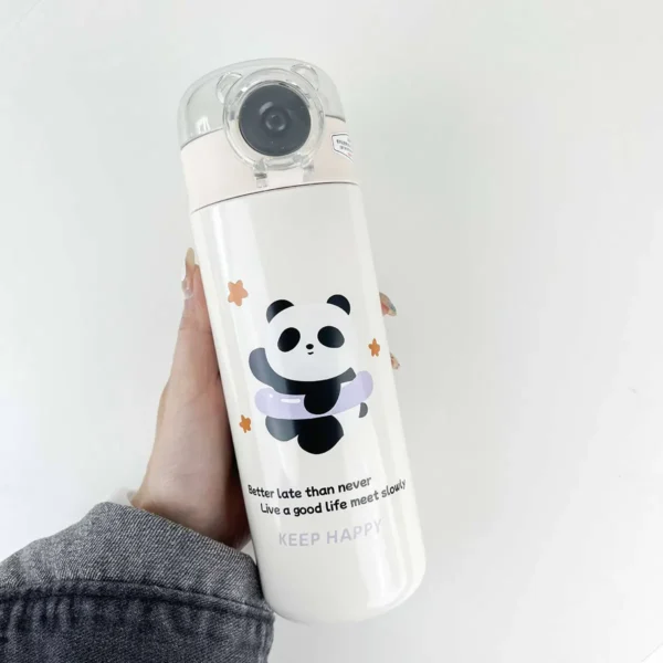Colorful Minimalist Cartoon Panda Portable Cup Straw Thermos