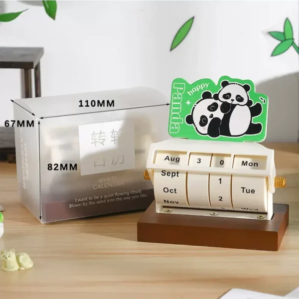WPLSCD000352 Creative Panda Rotating Perpetual Calendar Wooden Desk Decor