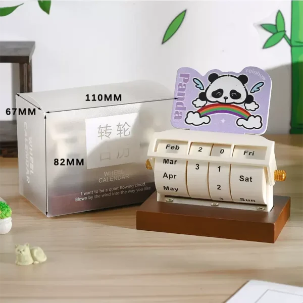 WPLSCD000353 Creative Panda Rotating Perpetual Calendar Wooden Desk Decor