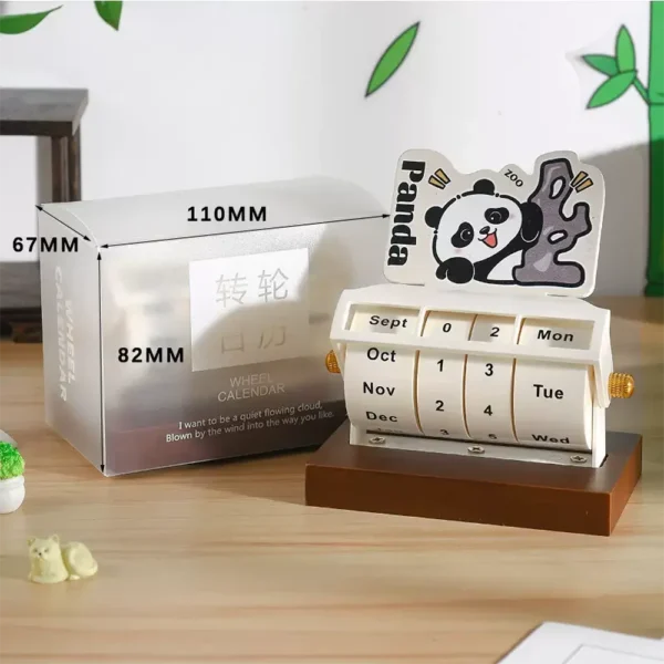 WPLSCD000354 Creative Panda Rotating Perpetual Calendar Wooden Desk Decor