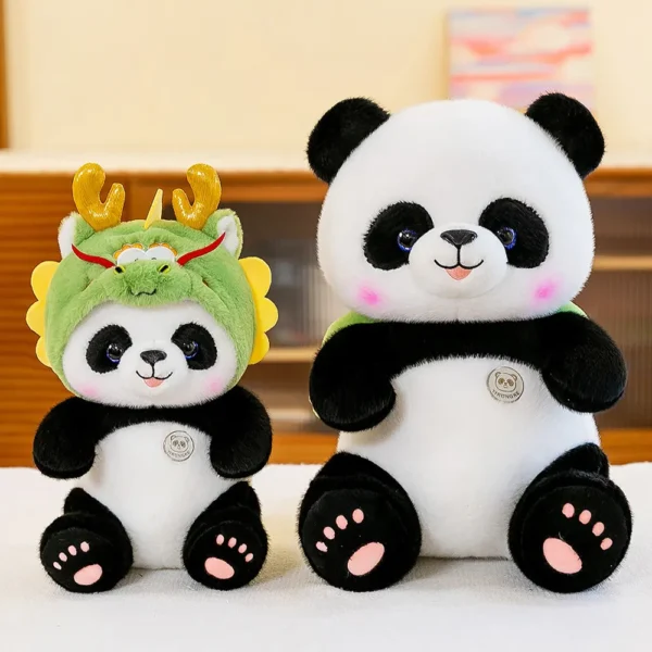 WPDTPT000086-02 Cute Panda With Dragon Style Hat Plush Toy Doll