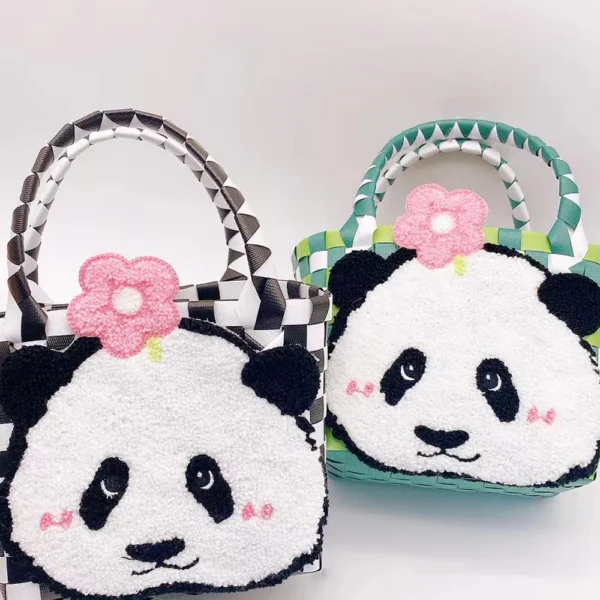 WPBGWB000121-0123-02 Cute Panda Face Woven Handheld Basket