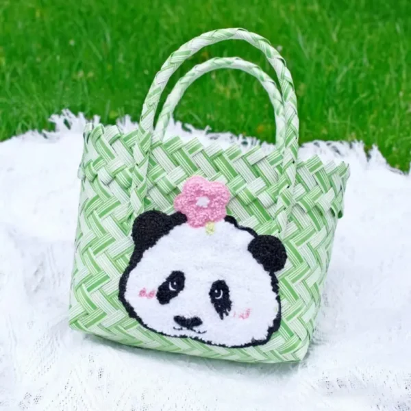 WPBGWB000123 Cute Panda Face Woven Handheld Basket
