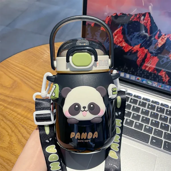 WPLSCPTM0123 Cute Panda Large Capacity Portable Straw Thermos Cup for Kids