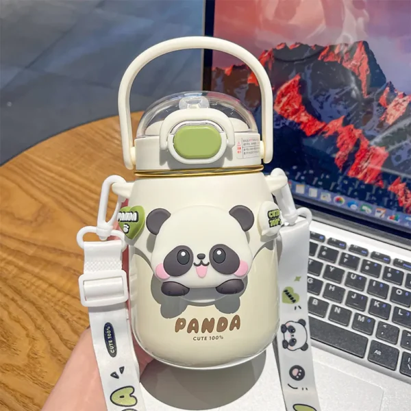 WPLSCPTM0122 Cute Panda Straw Thermos for Kids White