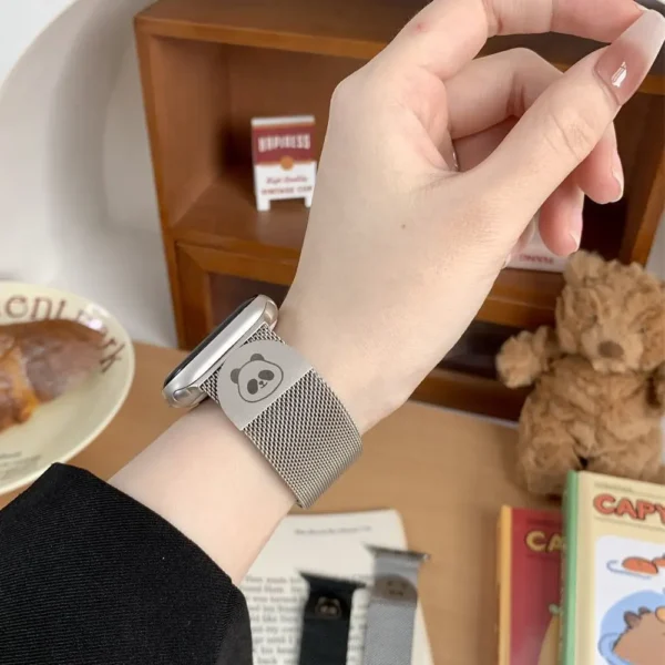 WPASWB001137-1151-02 Cute Panda Metal Strap Apple Watch Band Accessories