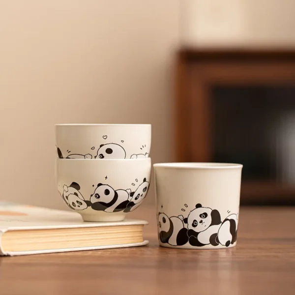 WPLSCPTC0007-0008-01 Cute Panda Pattern Tea Cup 4-Piece Set Gift Box
