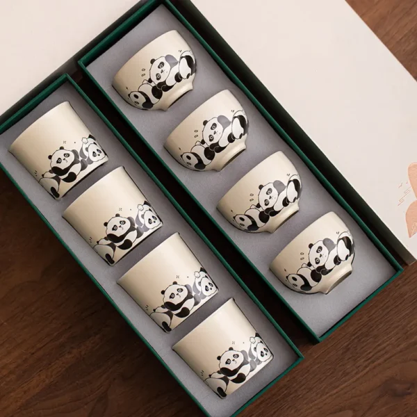 WPLSCPTC0007-0008-03 Cute Panda Pattern Tea Cup 4-Piece Set Gift Box