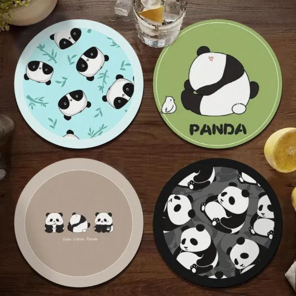 WPLSCS000291 Cute Panda Round Coaster Stain-Resistant, Absorbent, Non-Slip