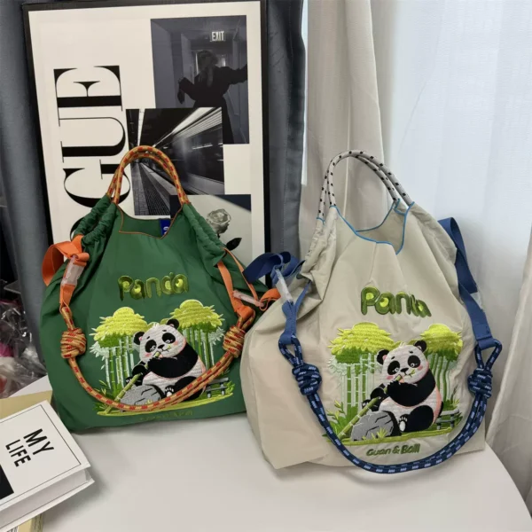 WPBGST000009-02 Ethnic Embroidered Panda Shoulder Tote Bag