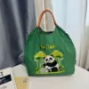 WPBGST000013 Ethnic Embroidered Panda Shoulder Tote Bag Green