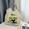 WPBGST000011 Ethnic Embroidered Panda Shoulder Tote Bag Grey