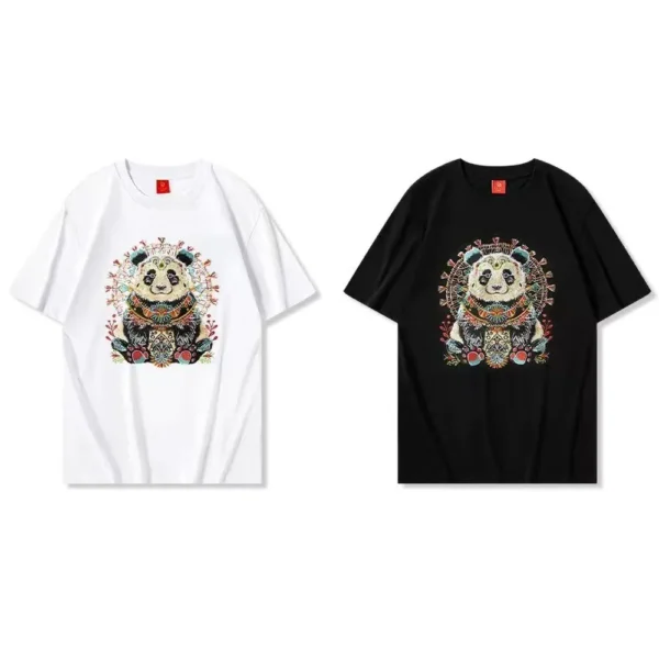 WPCTTS000486-0495-01 Ethnic Embroidered Panda Vintage T-shirt