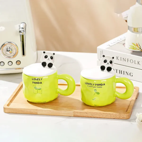 WPLSCPMU0173-0176-02 Fresh and Cute Style Panda Ceramic Mug with Lid and Spoon