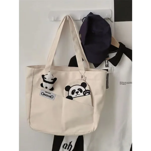 WPBGST000005 Hello Panda Large Capacity Minimalist Fashion Canvas Tote Bag