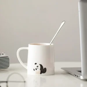 White Porcelain Mug with Panda Design