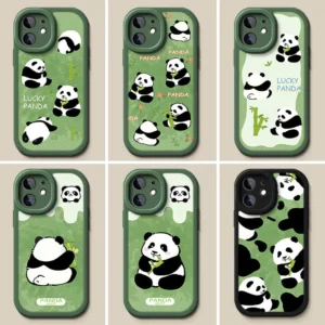 WPASPC001057-1136 Leather Texture Panda Silicone Apple iPhone Case
