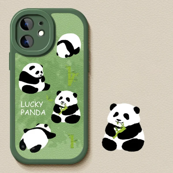 Leather Texture Panda Full-Protection Silicone Apple iPhone Case