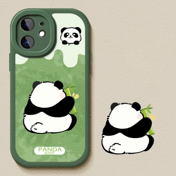 Leather Texture Panda Full-Protection Silicone Apple iPhone Case