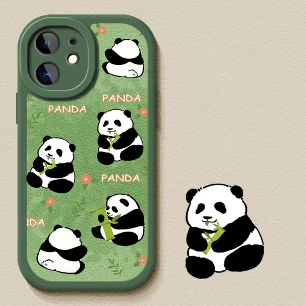Leather Texture Panda Full-Protection Silicone Apple iPhone Case