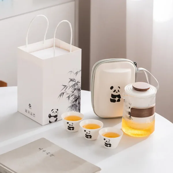 WPLSCPTC0002-02 Luxury Panda White Porcelain Travel Tea Set