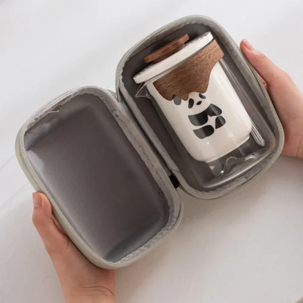 WPLSCPTC0003-02 Luxury Panda White Porcelain Travel Tea Set