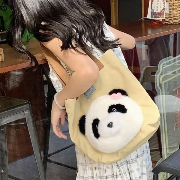 WPBGST000004 Panda Fashion Canvas Tote Bag Khaki