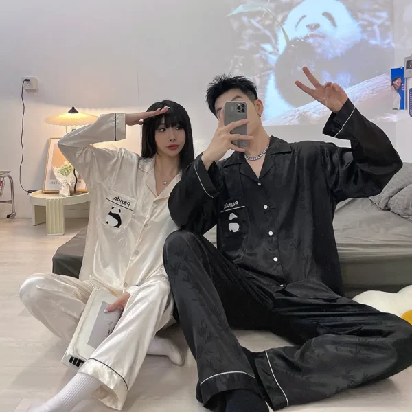 WPCTPM000188-04 Panda Ice Silk Couple's Lightweight Long-Sleeve Pajamas