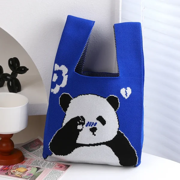 WPBGWB000069 Sleepy Panda Pattern Small Woven Tote Bag