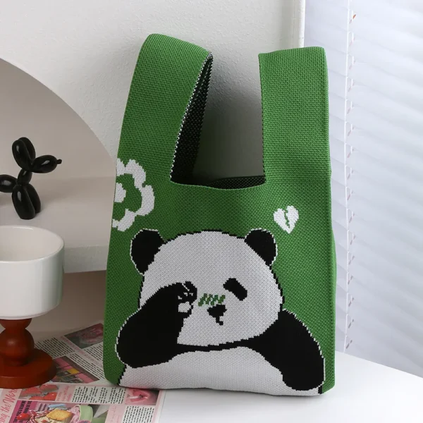 WPBGWB000074 Sleepy Panda Pattern Small Woven Tote Bag