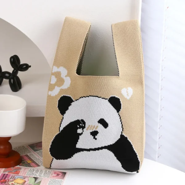 WPBGWB000073 Sleepy Panda Pattern Small Woven Tote Bag