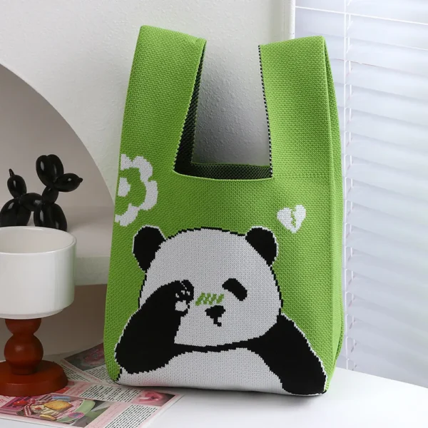 WPBGWB000070 Sleepy Panda Small Woven Tote Bag Light Green