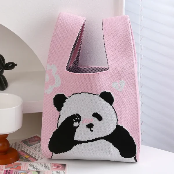 WPBGWB000075 Sleepy Panda Small Woven Tote Bag Pink