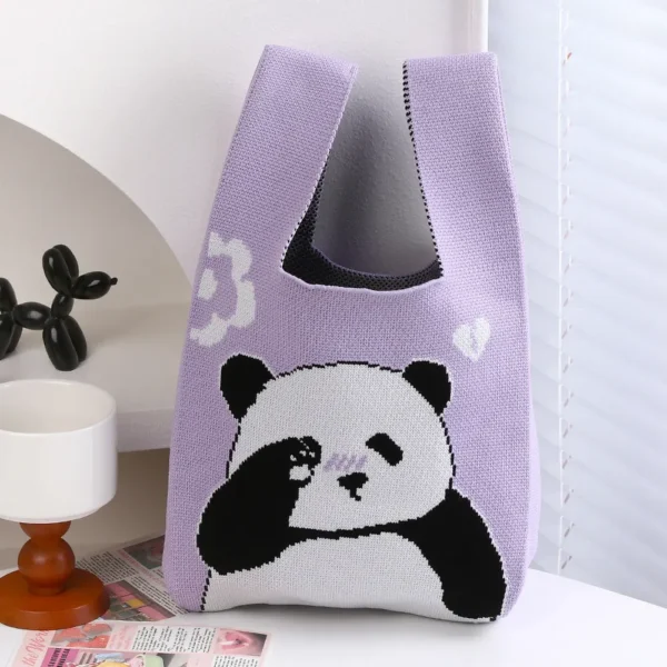 WPBGWB000076 Sleepy Panda Pattern Small Woven Tote Bag