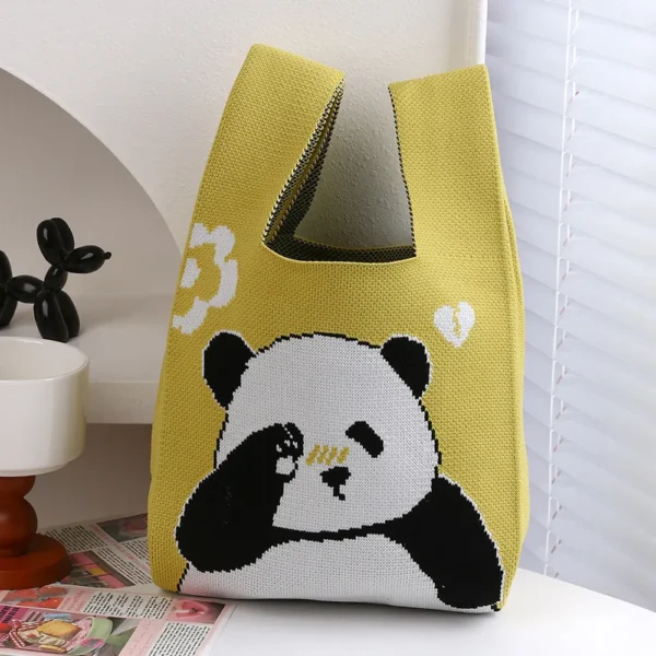 WPBGWB000071 Sleepy Panda Pattern Small Woven Tote Bag