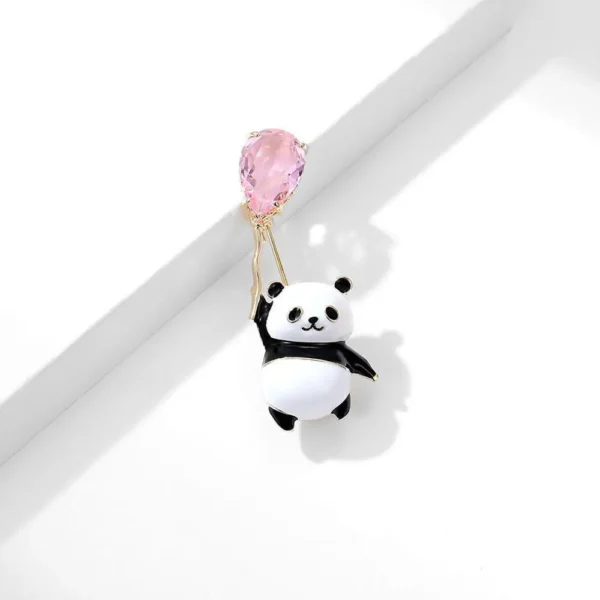 WPDCBR000139-01 Pink Diamond Shaped Panda Brooch Accessory